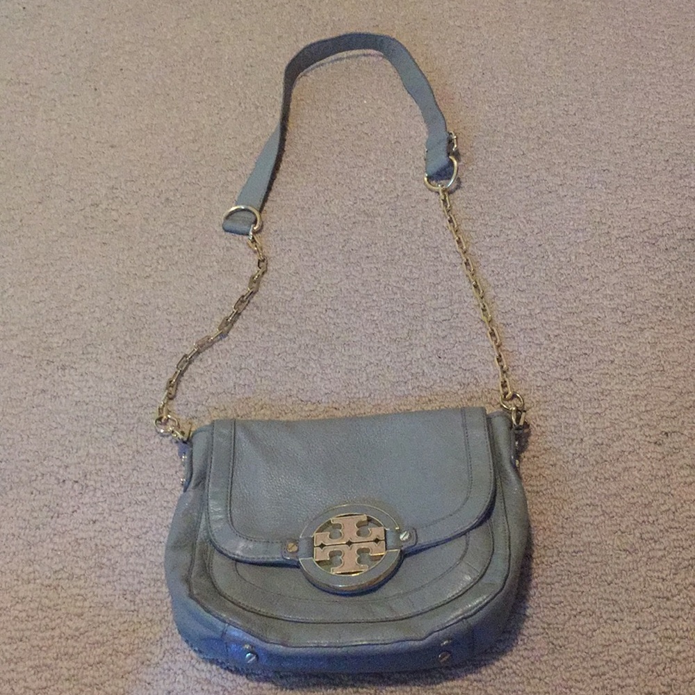 Tory Burch army green leather shoulder satchel